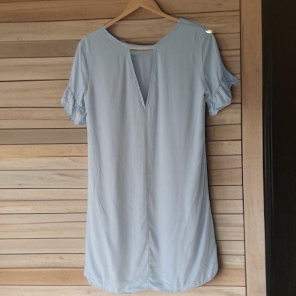 Lulus Size XS Women's Light Blue Lined Shift Dress With Ruffled Sleeves. - Picture 3 of 5